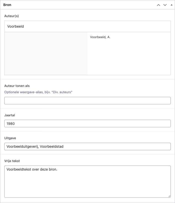 Bron invullen in WordPress, inclusief gekoppelde auteur